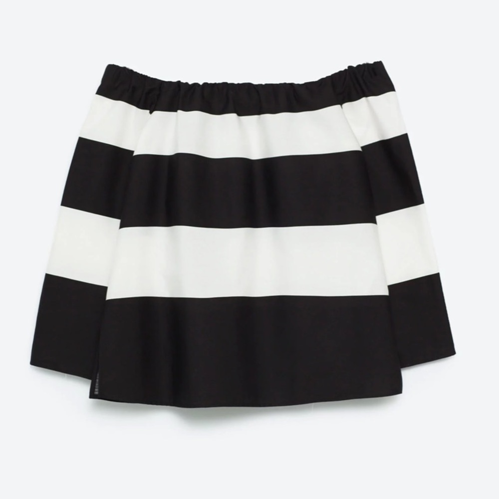 Zara Offshoulder Poplin Blouse Black White XS